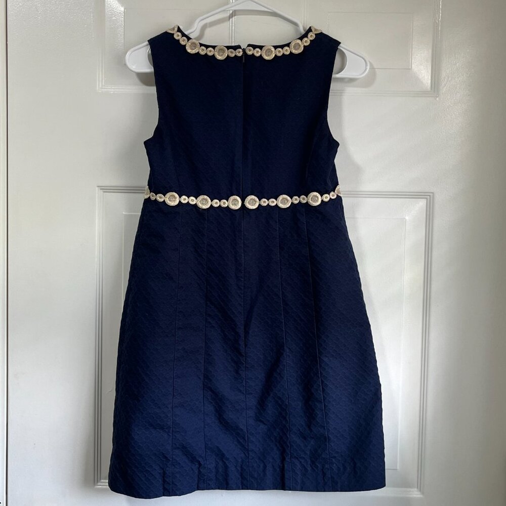 Lilly Pulitzer Navy Blue and Gold Lace Sleeveless Mini Dress Size 0 - Picture 3 of 8